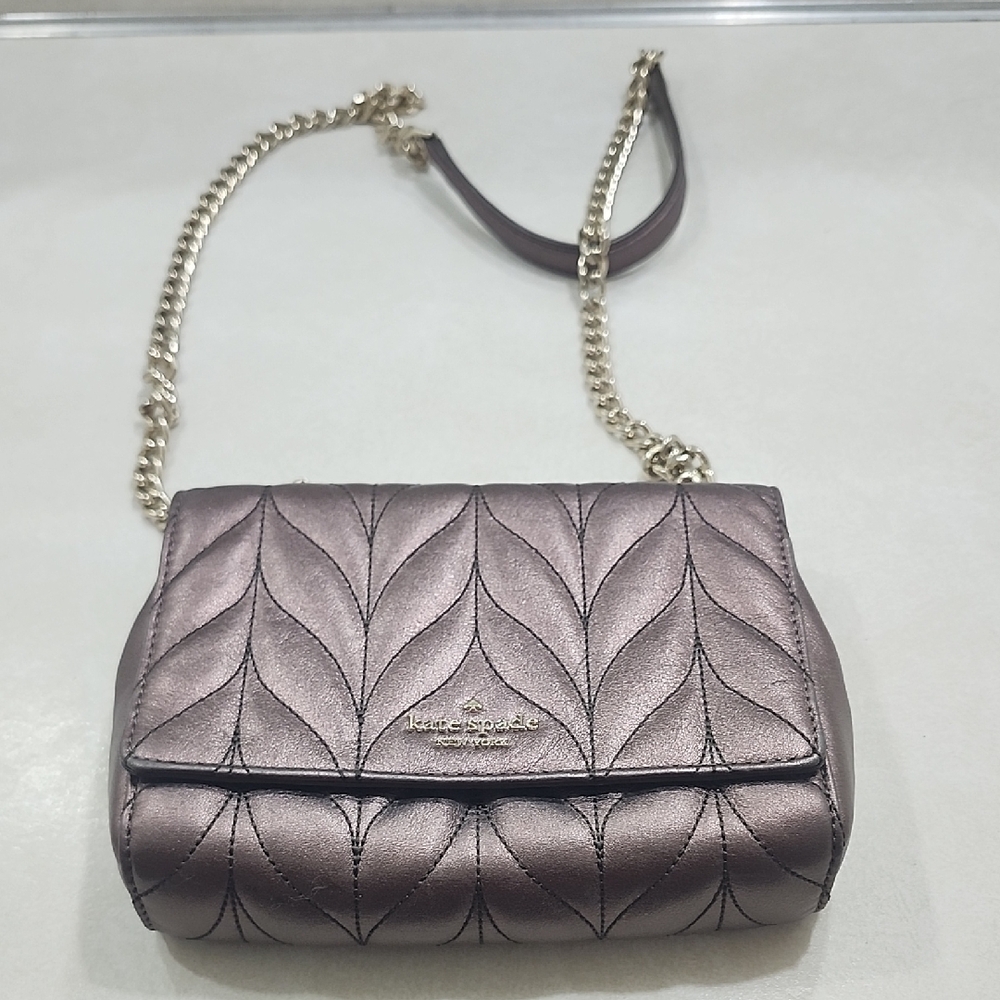 Kate Spade Metallic Purple Quilted Crossbody Bag #5